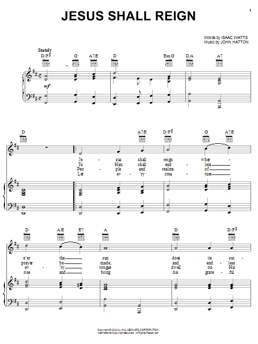 Produktgalerie: Seite 1 von 1 Jesus Shall Reign (Where'er The Sun), Isaac Watts, Gesang, Gitarre, Klavier