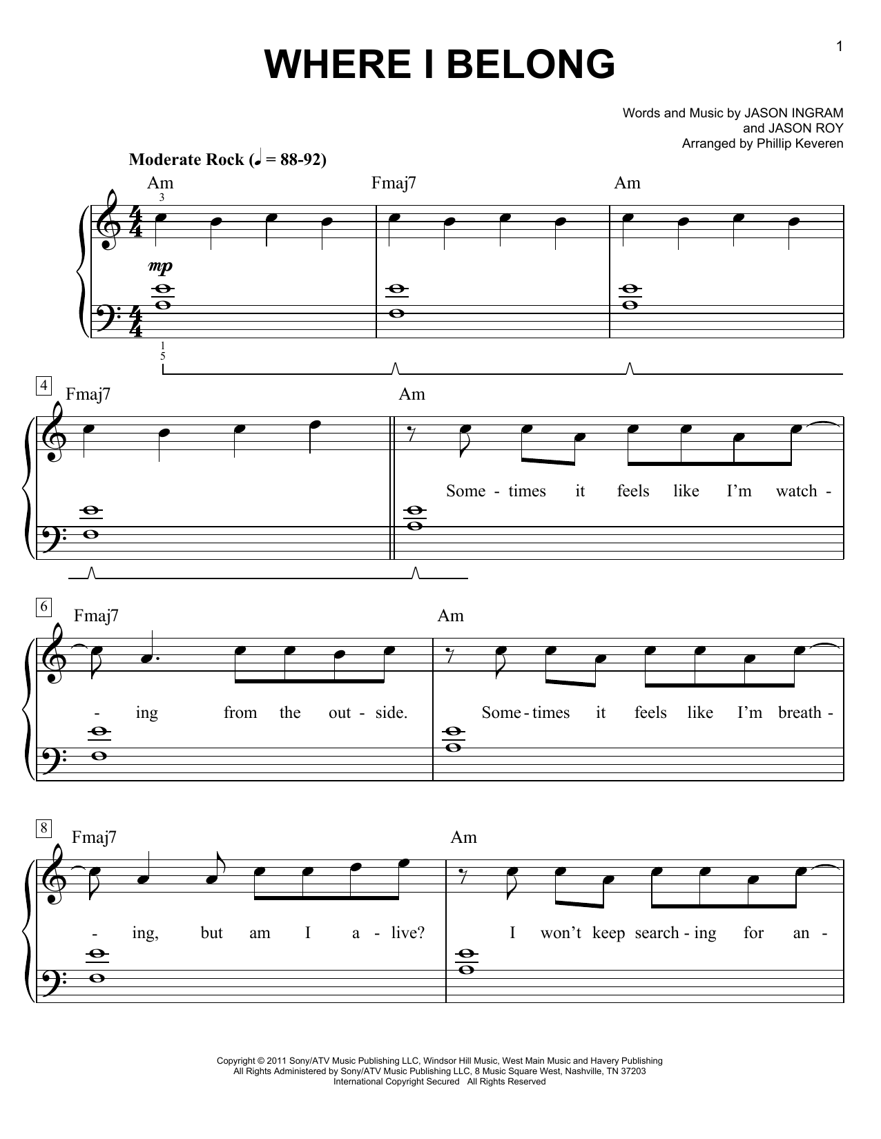 Product picture to: Where I Belong (arr. Phillip Keveren)