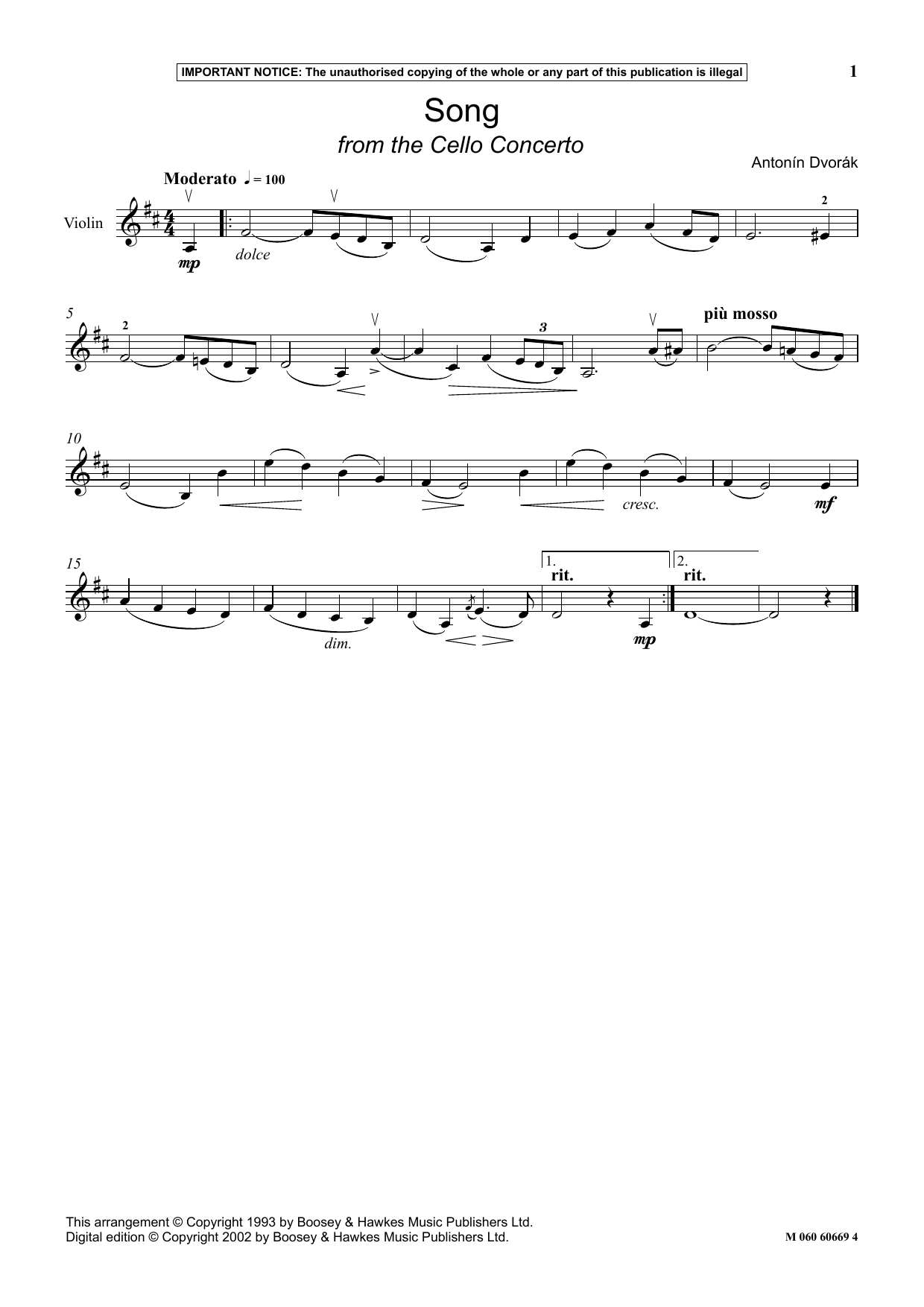 Product picture to: Song (from The Cello Concerto)
