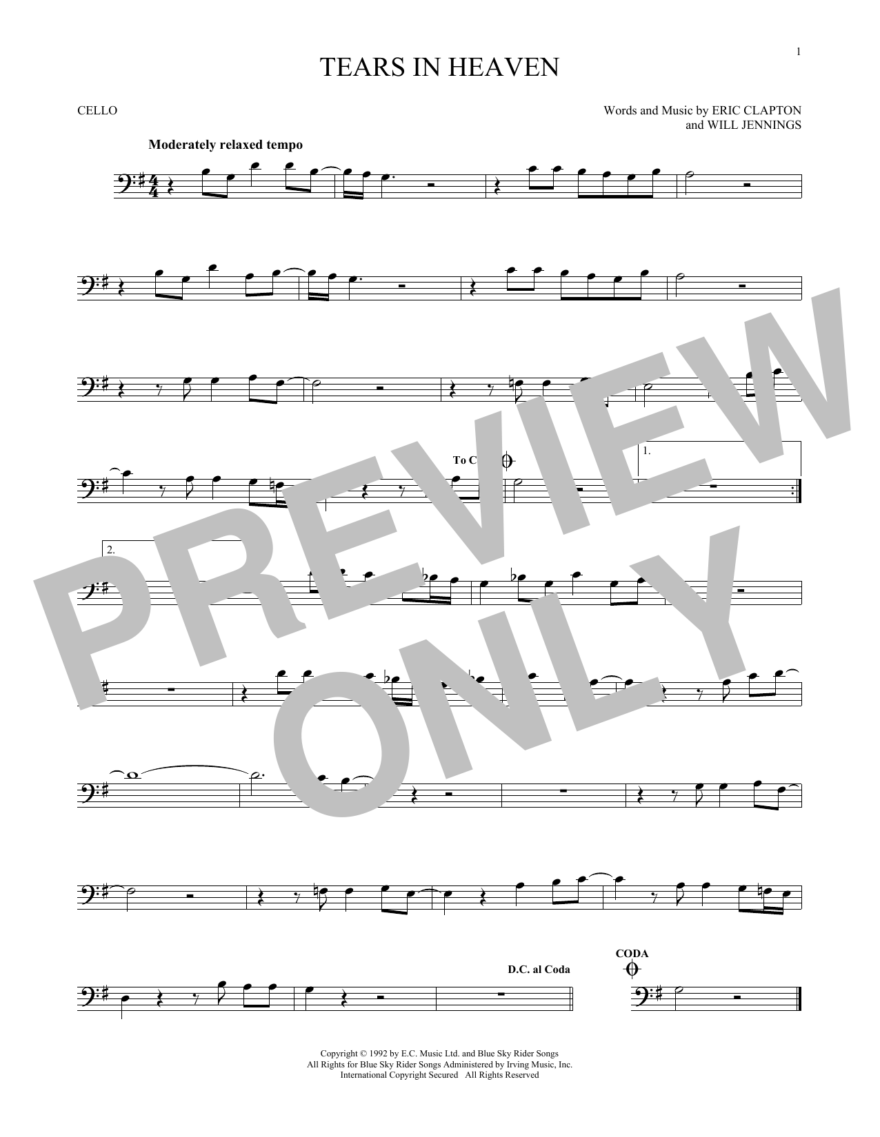 Produktgalerie: Seite 1 von 1 Tears In Heaven, Eric Clapton, Violoncello