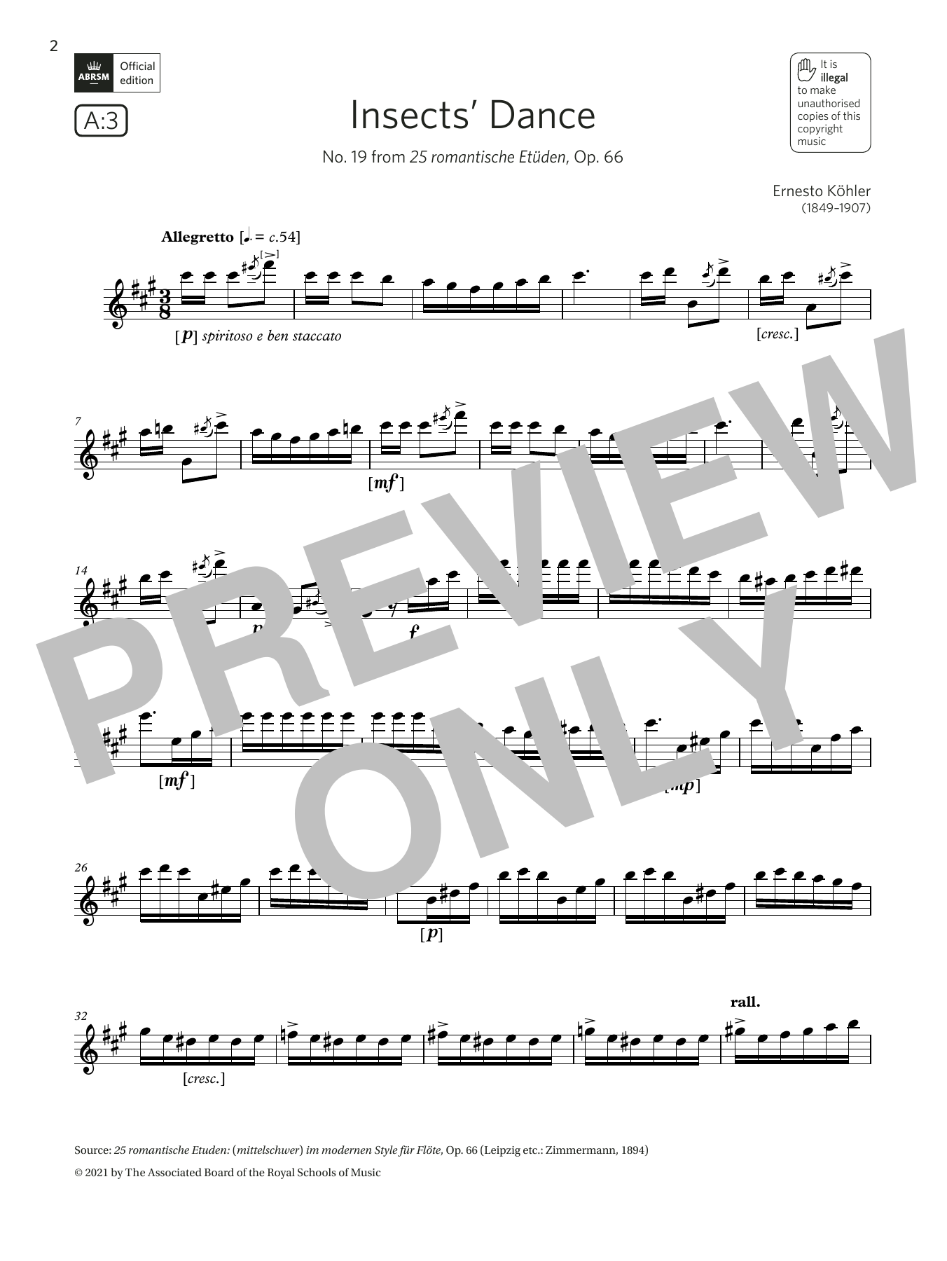 Product gallery: Page 1 of 1 Insects' Dance (from 25 romantische Etüden) (Grade 7 A3 from the ABRSM Flute syllabus from 2022), Ernesto Köhler