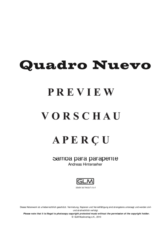 gallery: Samba para Parapente , Quadro Nuevo, (Einzelstimme Bass-Klarinette)
