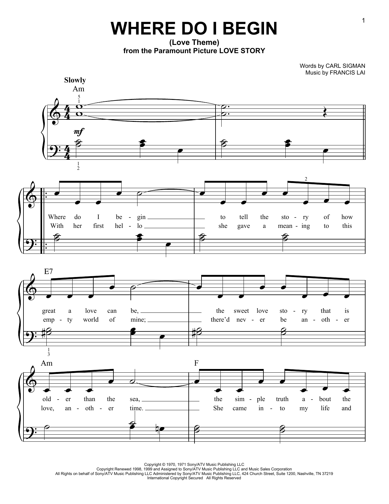 Product gallery: Page 1 of 1 Where Do I Begin (Love Theme), Andy Williams