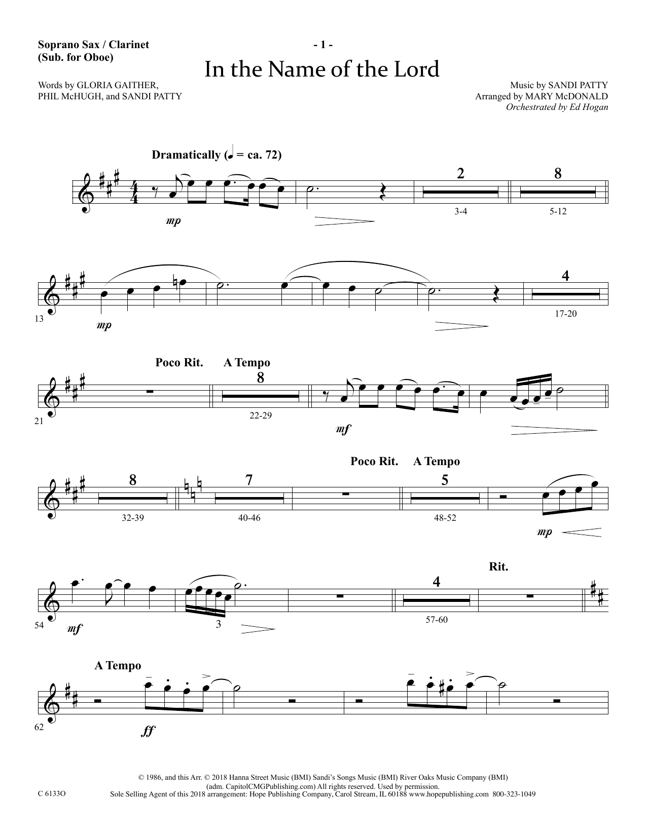 Product picture to: In The Name Of The Lord - Soprano Sax/Clarinet(sub oboe)