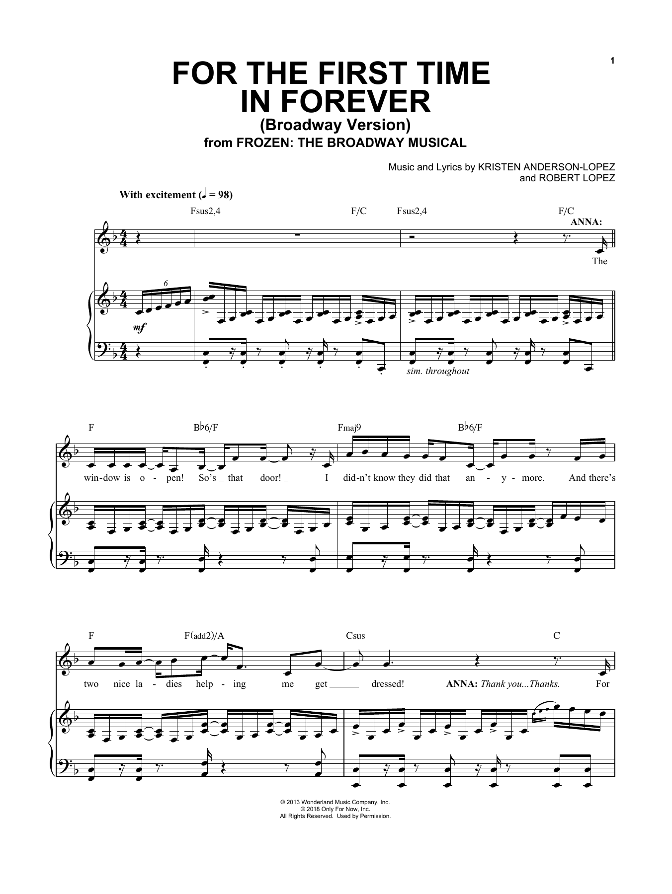 Produktbild zu: For The First Time In Forever (from Frozen: The Broadway Musical)