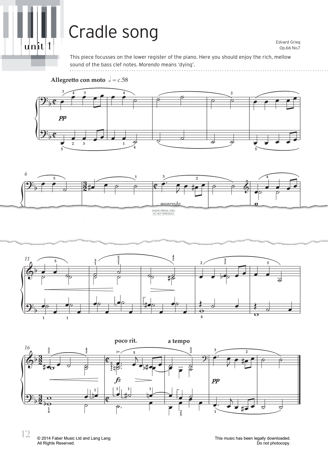 Produktgalerie: Seite 1 von 1 Cradle Song (Op.66 No.7), Edvard Grieg, Klavier