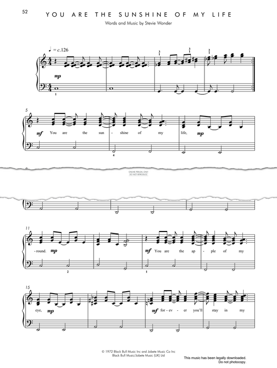 Produktgalerie: Seite 1 von 1 You Are The Sunshine Of My Life, Stevie Wonder, Klavier