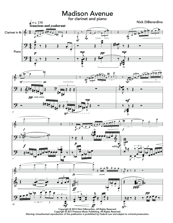 Product gallery: Page 1 of 11 Madison Avenue, , (clarinet in Bb and piano)