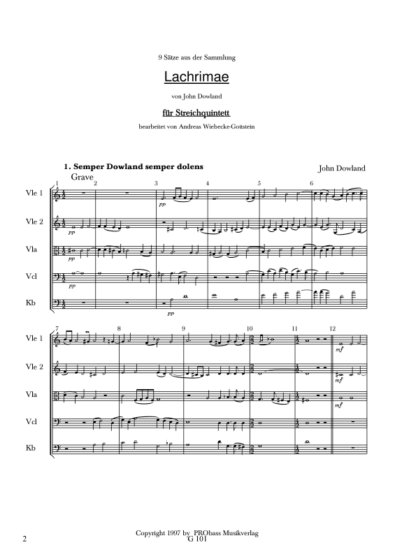 gallery: 9 Sätze aus Lachrimae, , Streichquintett