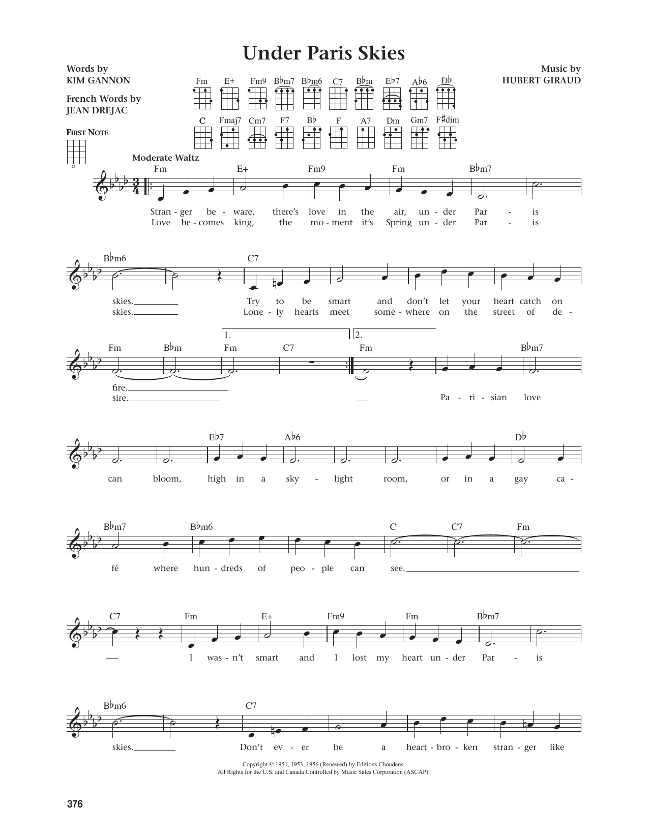 Produktgalerie: Seite 1 von 1 Under Paris Skies (from The Daily Ukulele) (arr. Jim Beloff), Jean Drejac, Ukulele