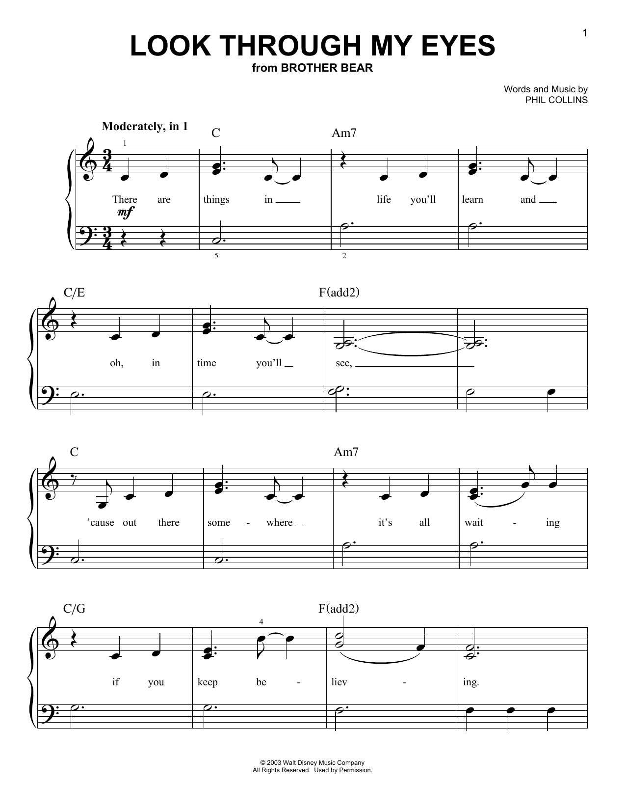 Produktgalerie: Seite 1 von 1 Look Through My Eyes (from Disney's Brother Bear), Phil Collins, Klavier