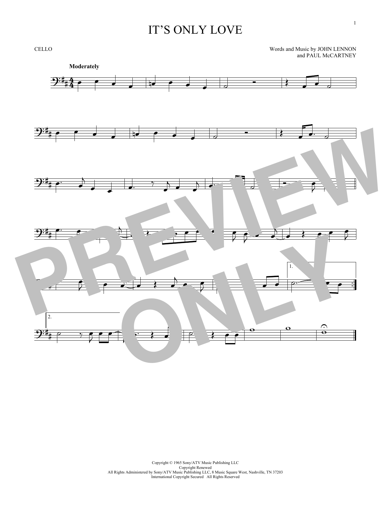 Produktgalerie: Seite 1 von 1 It's Only Love, The Beatles, Violoncello