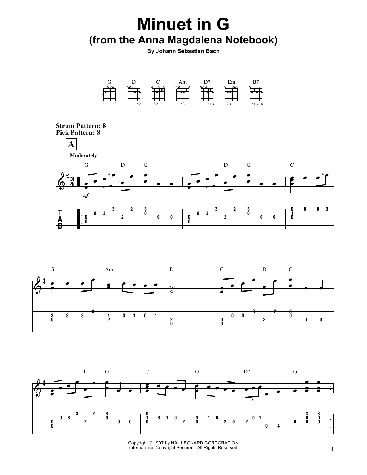 Produktgalerie: Seite 1 von 1 Minuet In G, Johann Sebastian Bach, Gitarre