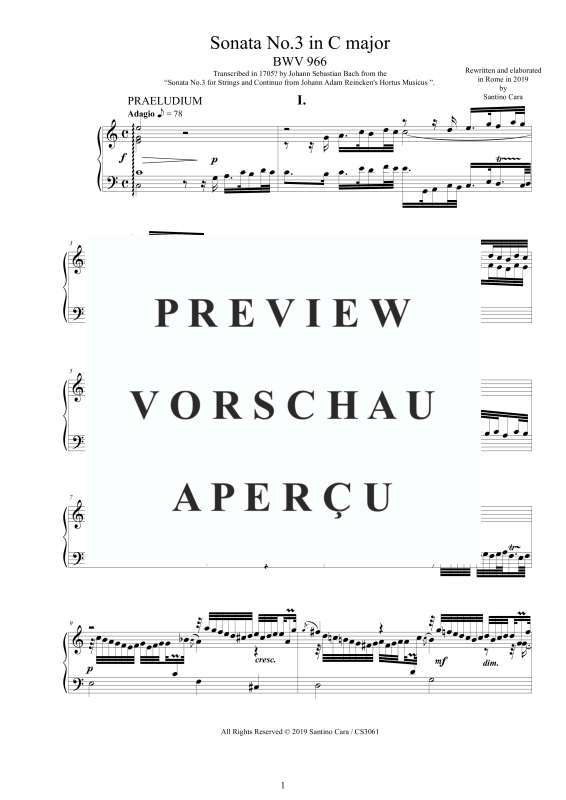 Produktgalerie: Seite 2 von 11 Sonate Nr. 3 in C-Dur BWV 966 - nach Johann Adam Reincken, , Cembalo/Klavier Solo