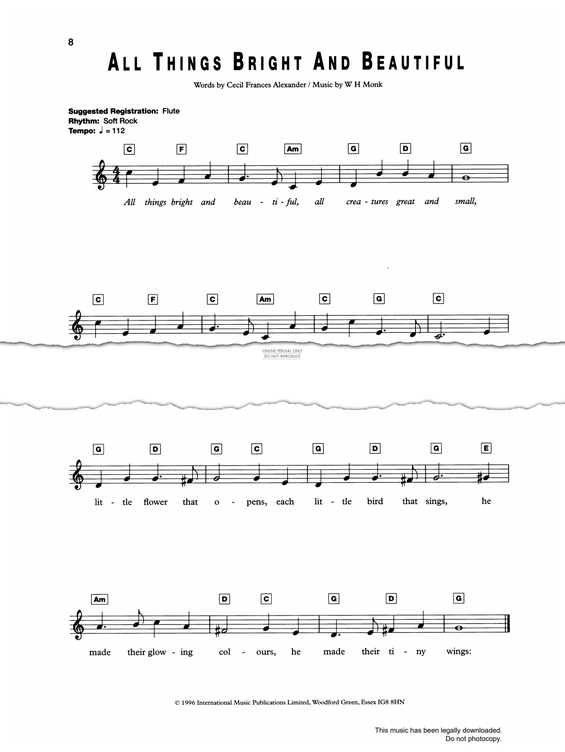 Produktgalerie: Seite 1 von 1 All Things Bright And Beautiful, William H. Monk, Gesang, Keyboard