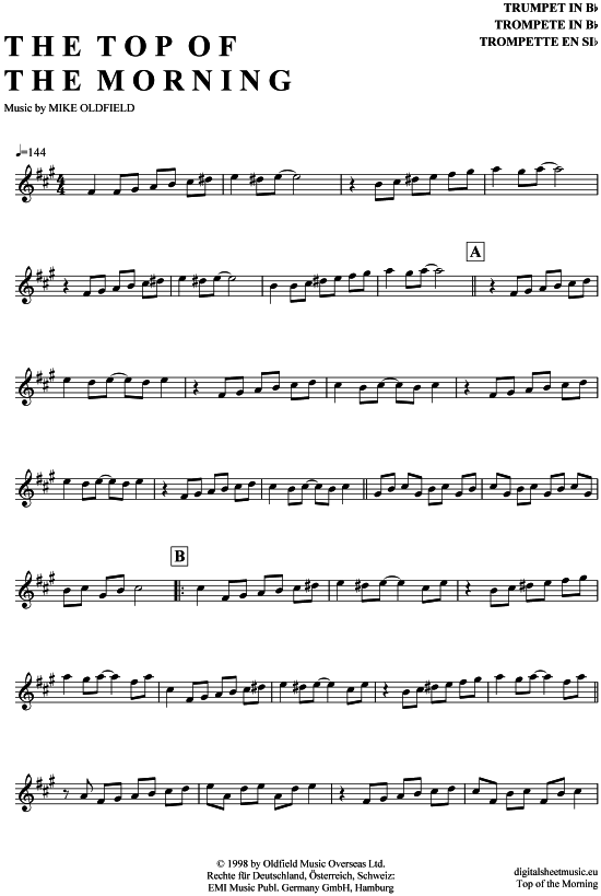 Produktgalerie: Seite 1 von 4 The Top Of The Morning , Oldfield, Mike, Trompete in B