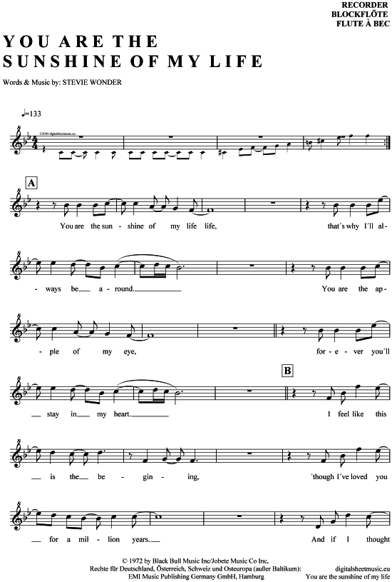 Product gallery: Page 1 of 4 You are the sunshine of my life , Wonder, Stevie, (recorder)