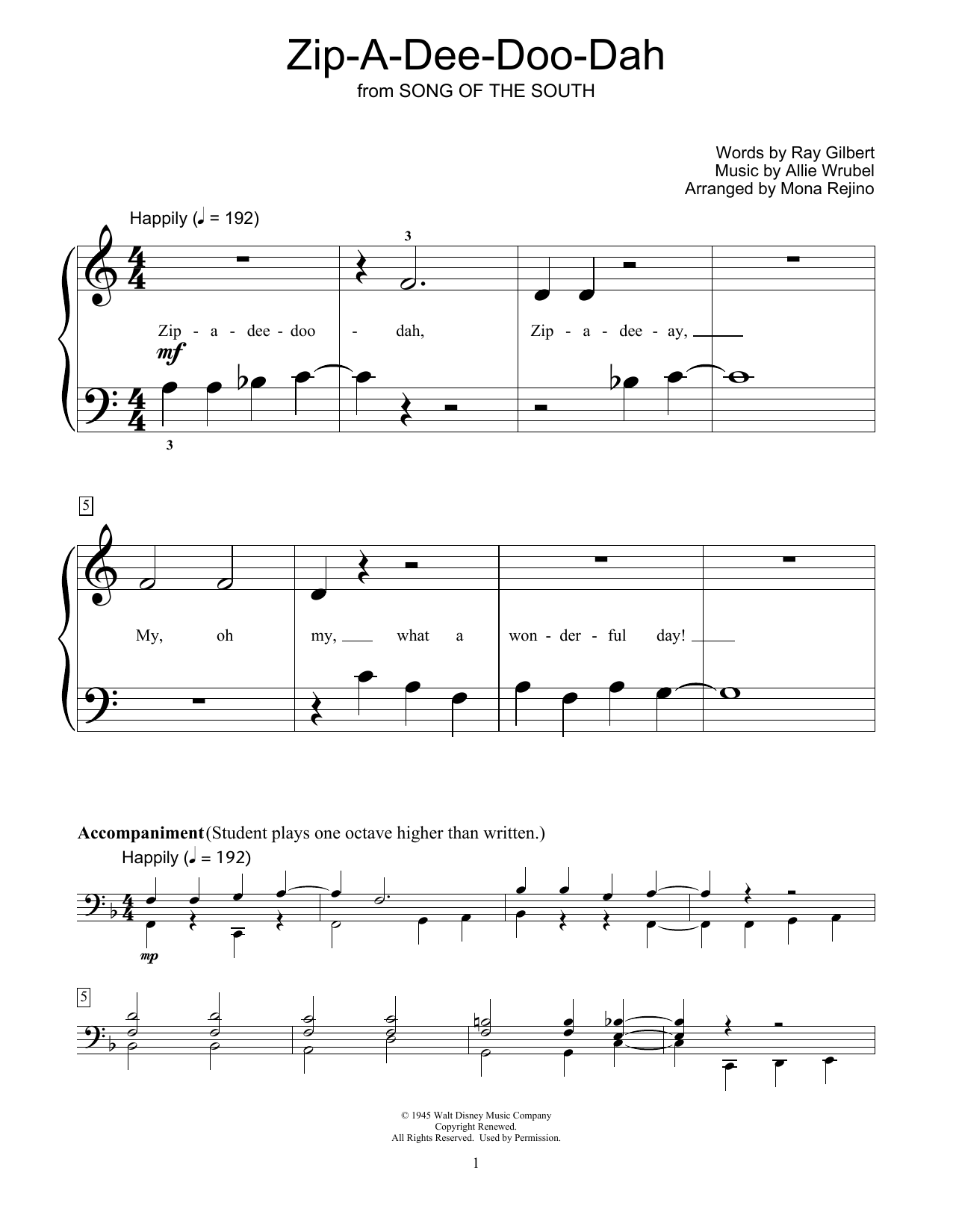 Produktbild zu: Zip-A-Dee-Doo-Dah (from Song Of The South) (arr. Mona Rejino)