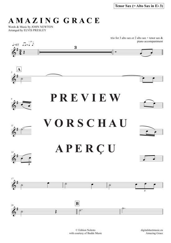 Product gallery: Page 15 of 21 Amazing Grace (Saxophon Trio AAA(T) , Presley, Elvis,  + piano)