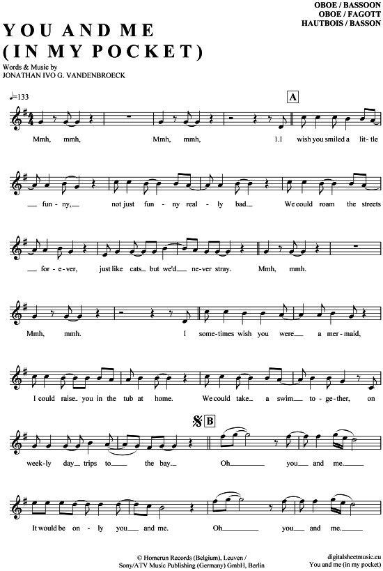Produktgalerie: Seite 1 von 4 You and me in my pocket , Milow, (Oboe / Fagott)