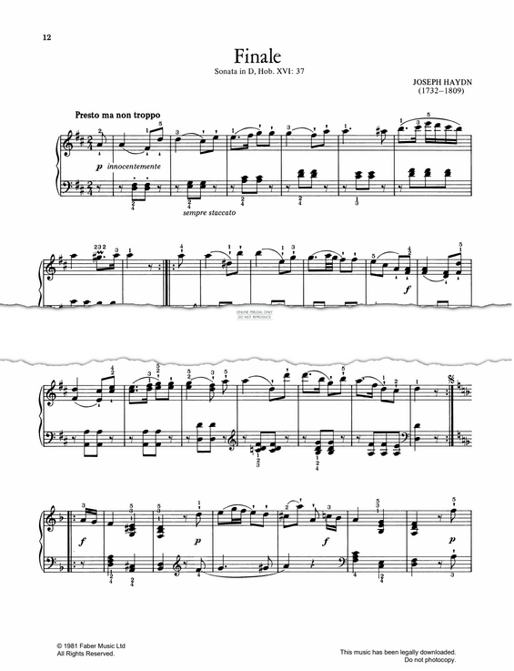Product gallery: Page 1 of 1 Finale (from 'Sonata in D, Hob XVI/37'), Joseph Haydn