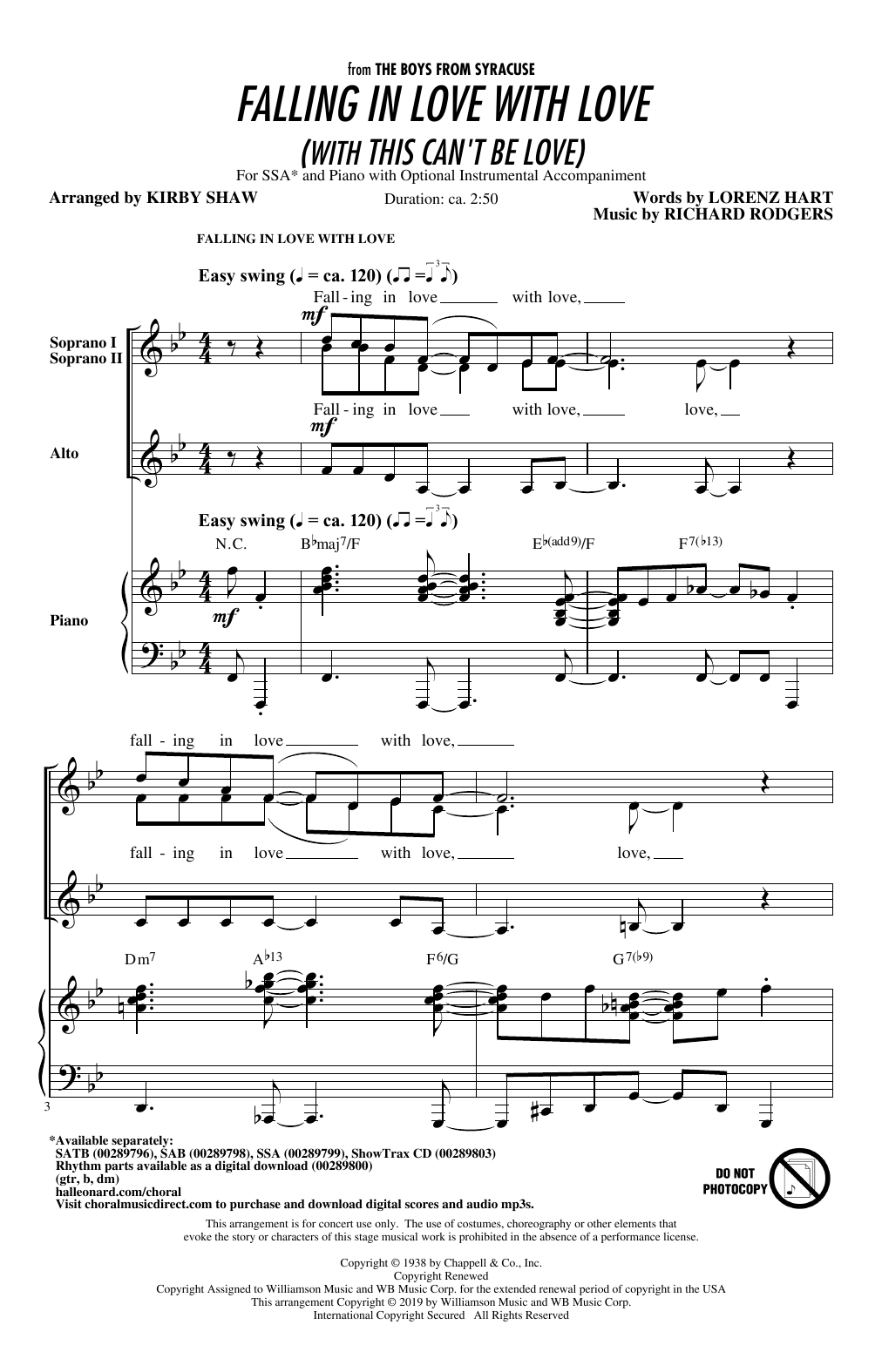 Product gallery: Page 1 of 1 Falling In Love With Love (with This Can't Be Love) (arr. Kirby Shaw), Rodgers & Hart