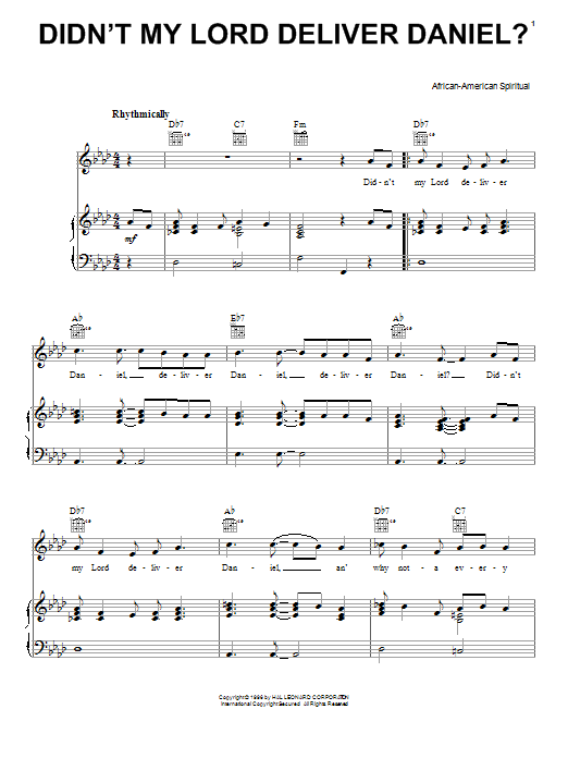 Produktgalerie: Seite 1 von 1 Didn't My Lord Deliver Daniel?, African-American Spiritual, Gesang, Gitarre, Klavier