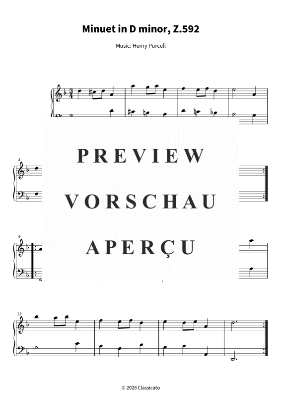 gallery: Minuet in D minor - Z. 592 - A graceful Baroque miniature for easy piano, , Klavier Solo