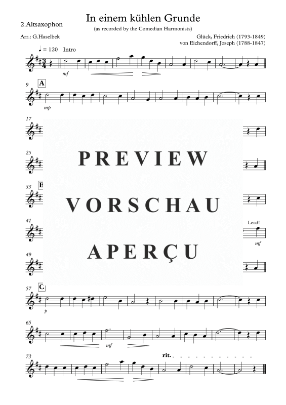 Product gallery: Page 7 of 9 In einem kühlen Grunde, Comedian Harmonists, (Saxophone Quartet AATB)