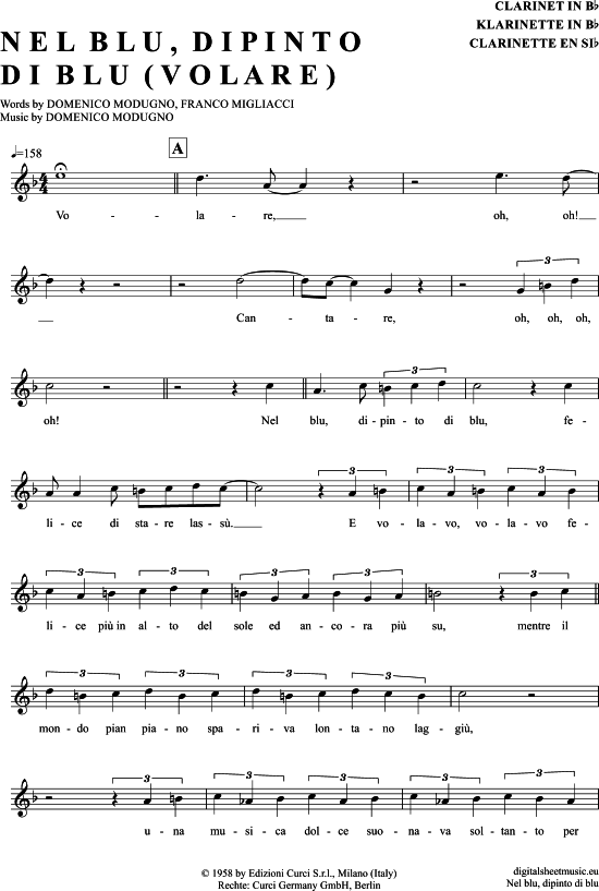 Product gallery: Page 1 of 4 Volare (Nel blu dipinto di blu) , Modugno, Domenico, clarinet in B flat