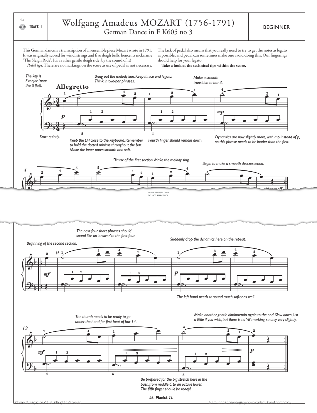Product gallery: Page 1 of 1 German Dance in F K605, No.3, Wolfgang Amadeus Mozart