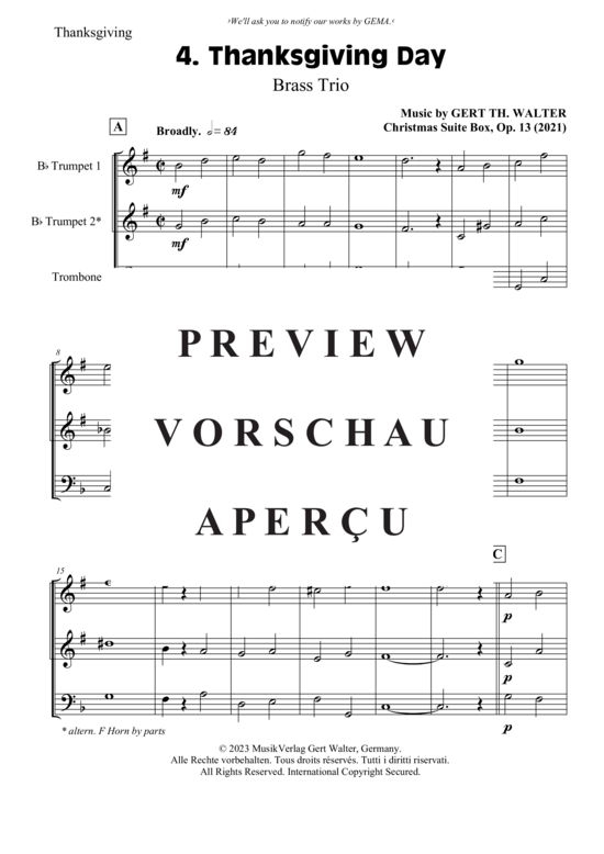 gallery: Thanksgiving Day , , (Blechbläser Trio - 2x Trompete in B + Posaune)