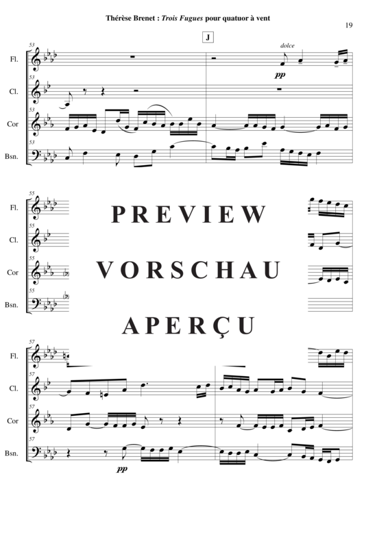 Product gallery: Page 20 of 21 Drei Fugen , , (flute or oboe, clarinet in Bb, horn, bassoon)