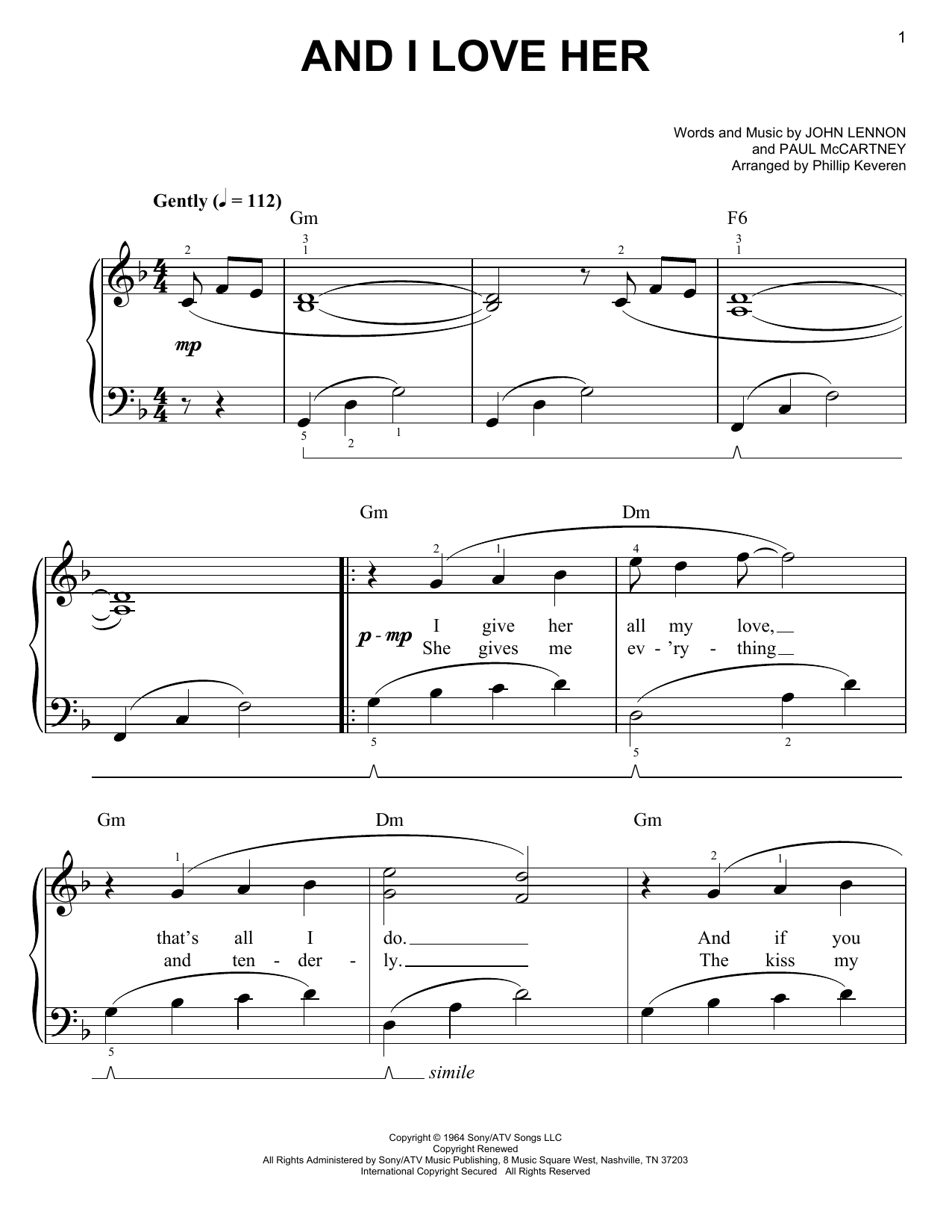 Produktgalerie: Seite 1 von 1 And I Love Her (arr. Phillip Keveren), The Beatles, Klavier