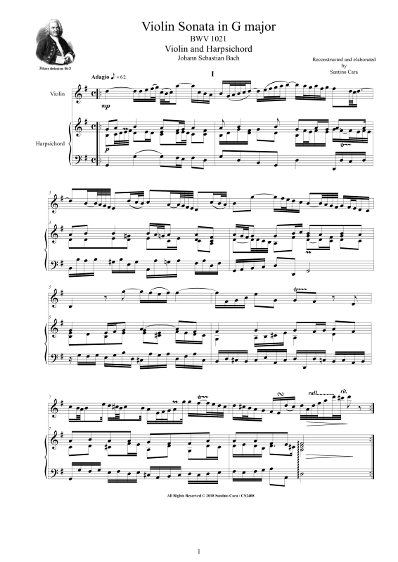 Produktbild zu: Violin Sonate G-Dur BWV 1021Johann Sebastian Bach