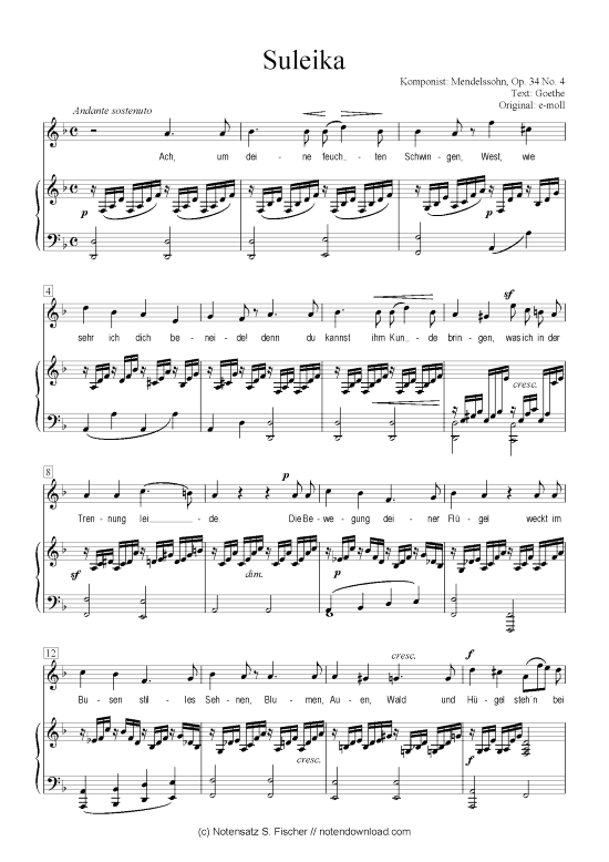Product picture to: Suleika  Mendelssohn, Op. 34 No. 4