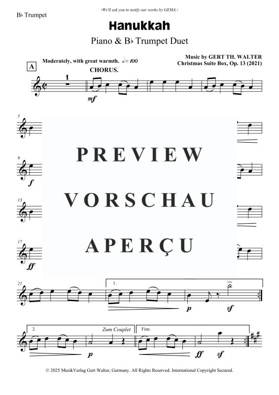 gallery: Hanukkah, , Trompete in B und Klavier