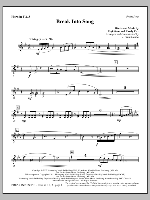 Produktgalerie: Seite 1 von 1 Break Into Song - F Horn 2,3, J. Daniel Smith, Chor