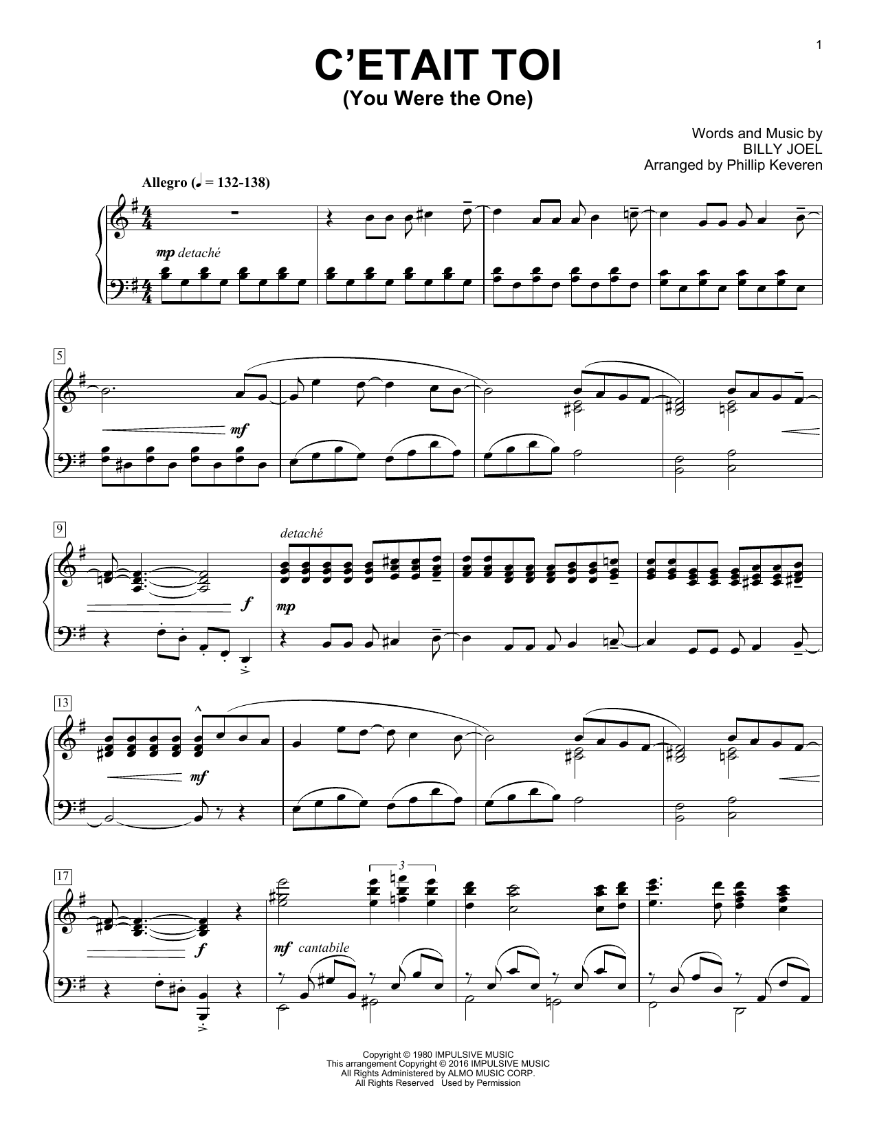 Product gallery: Page 1 of 1 C'etait Toi (You Were The One) [Classical version] (arr. Phillip Keveren), Billy Joel