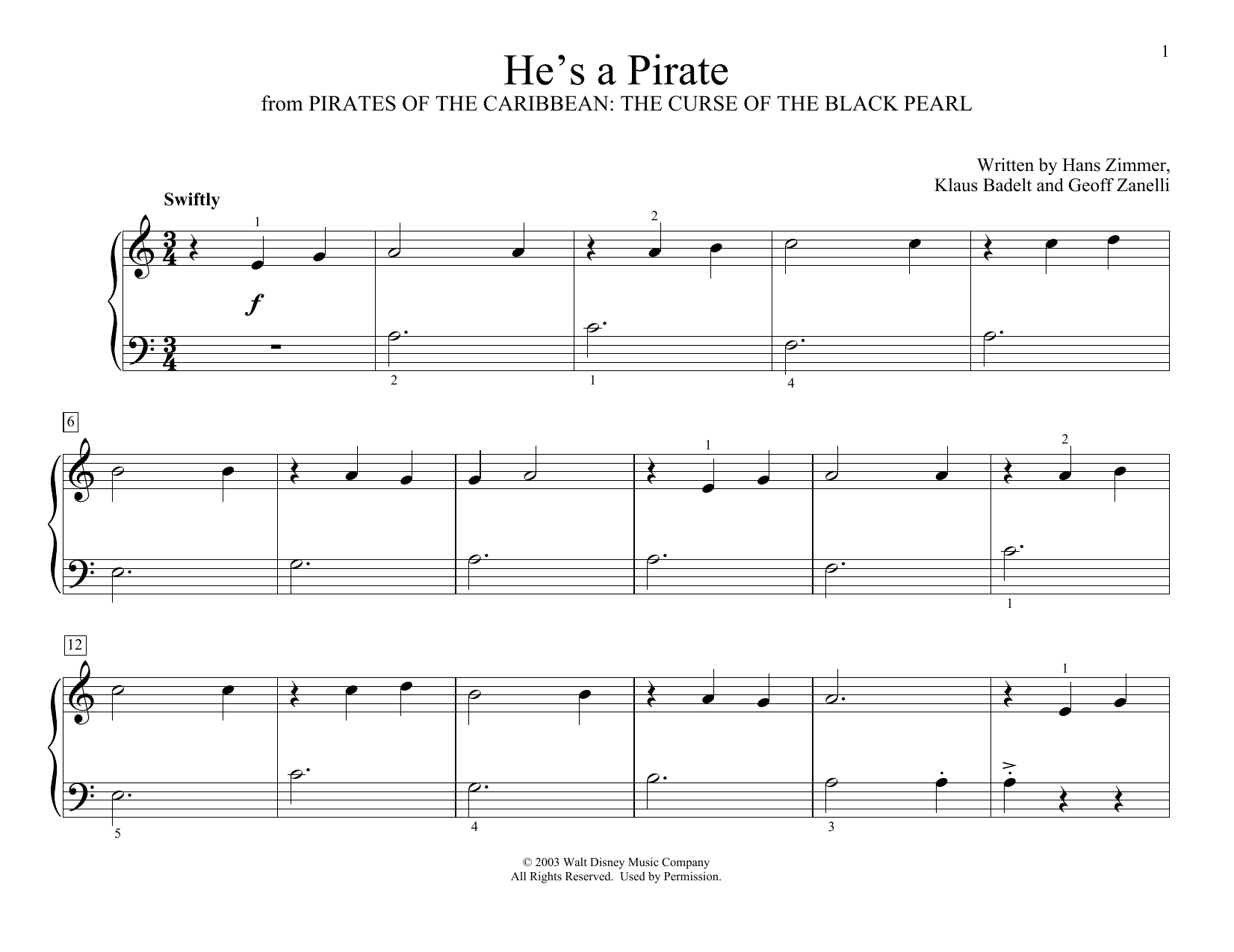 Produktbild zu: He's A Pirate (from Pirates Of The Caribbean: The Curse of the Black Pearl, arr. Christopher Hussey)
