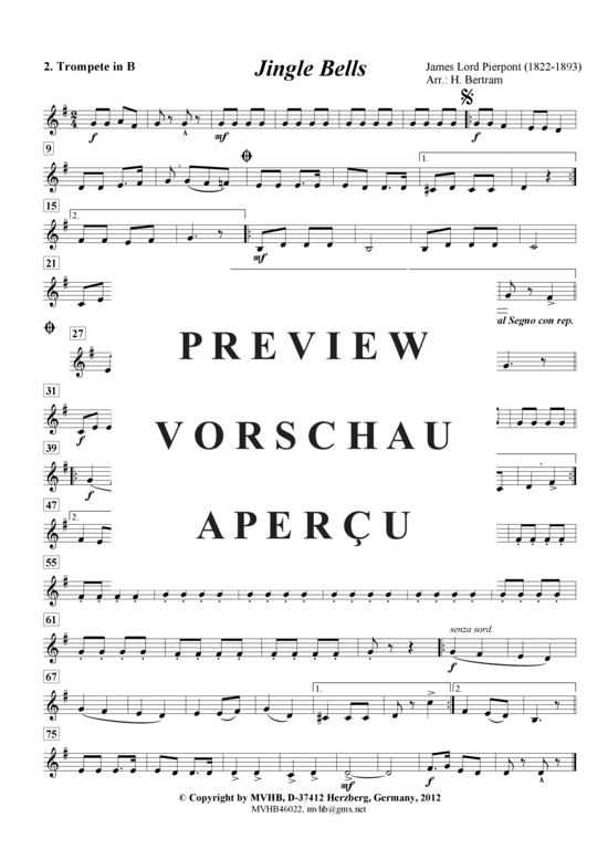 Produktgalerie: Seite 8 von 12 Jingle Bells, , (Blechbläserquartett 2 Trompete (B), Posaune/Tenorhorb, Tuba)