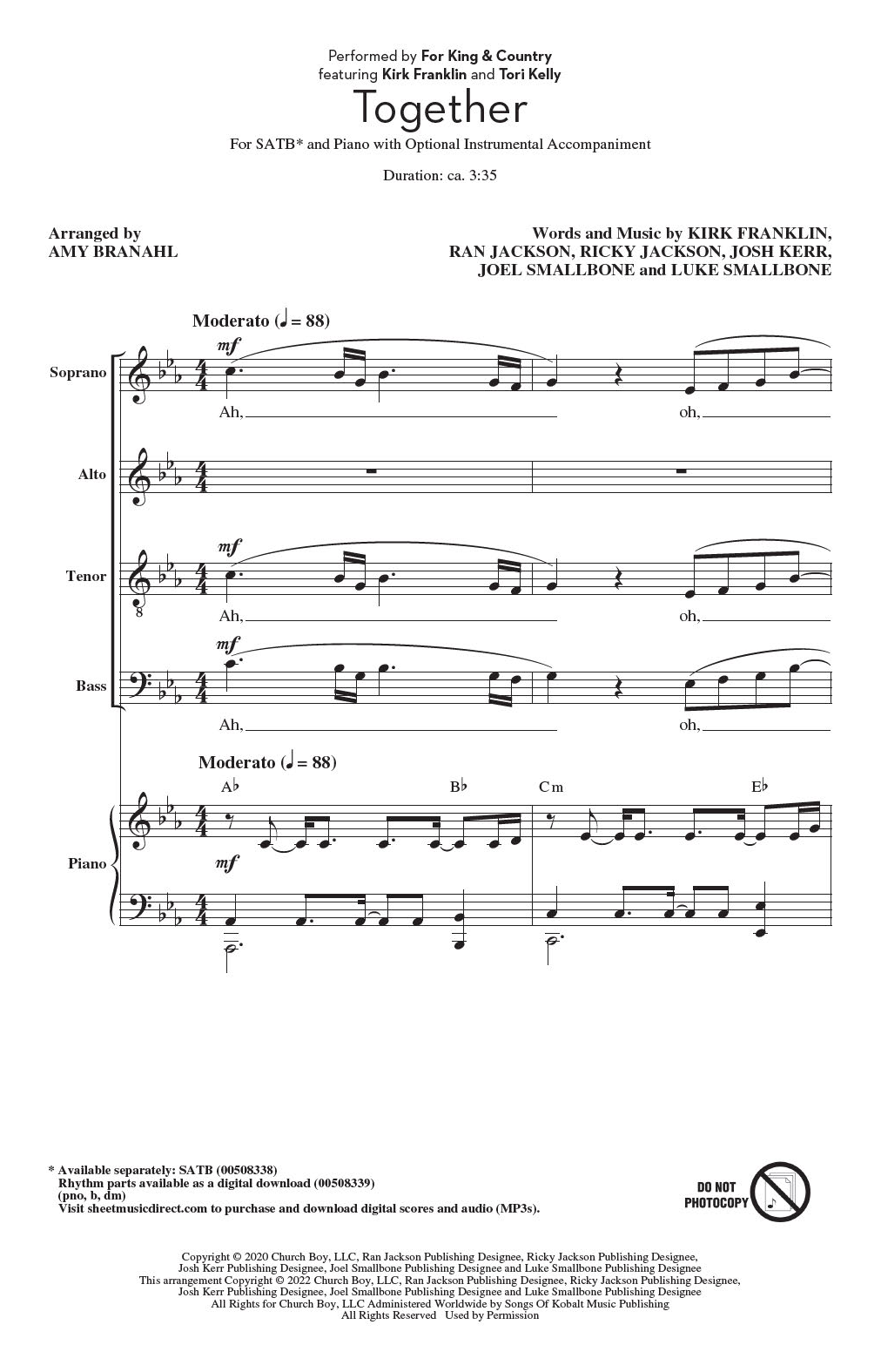 Product picture to: Together (feat. Kirk Franklin and Tori Kelly) (arr. Amy Branahl)