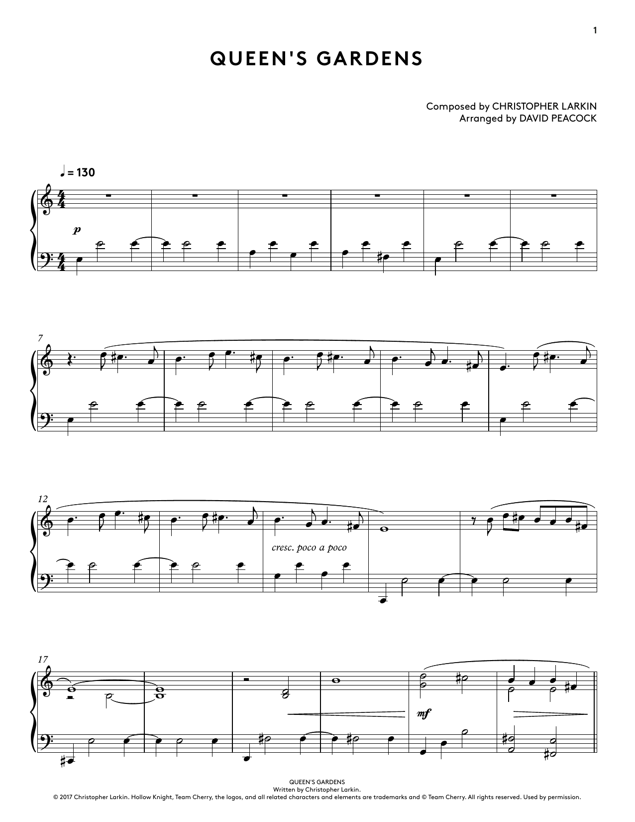 Product gallery: Page 1 of 1 Queen's Gardens (from Hollow Knight Piano Collections) (arr. David Peacock), Augustine Mayuga Gonzales