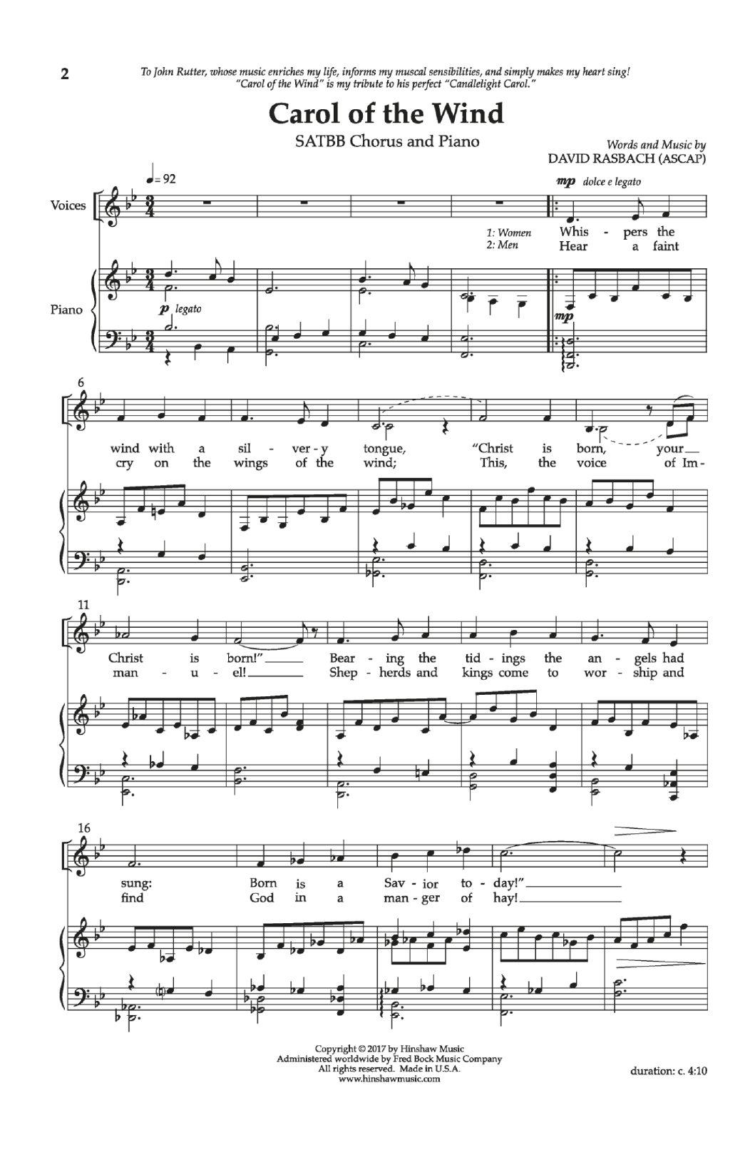 Product gallery: Page 1 of 1 Carol Of The Wind, David Rasbach