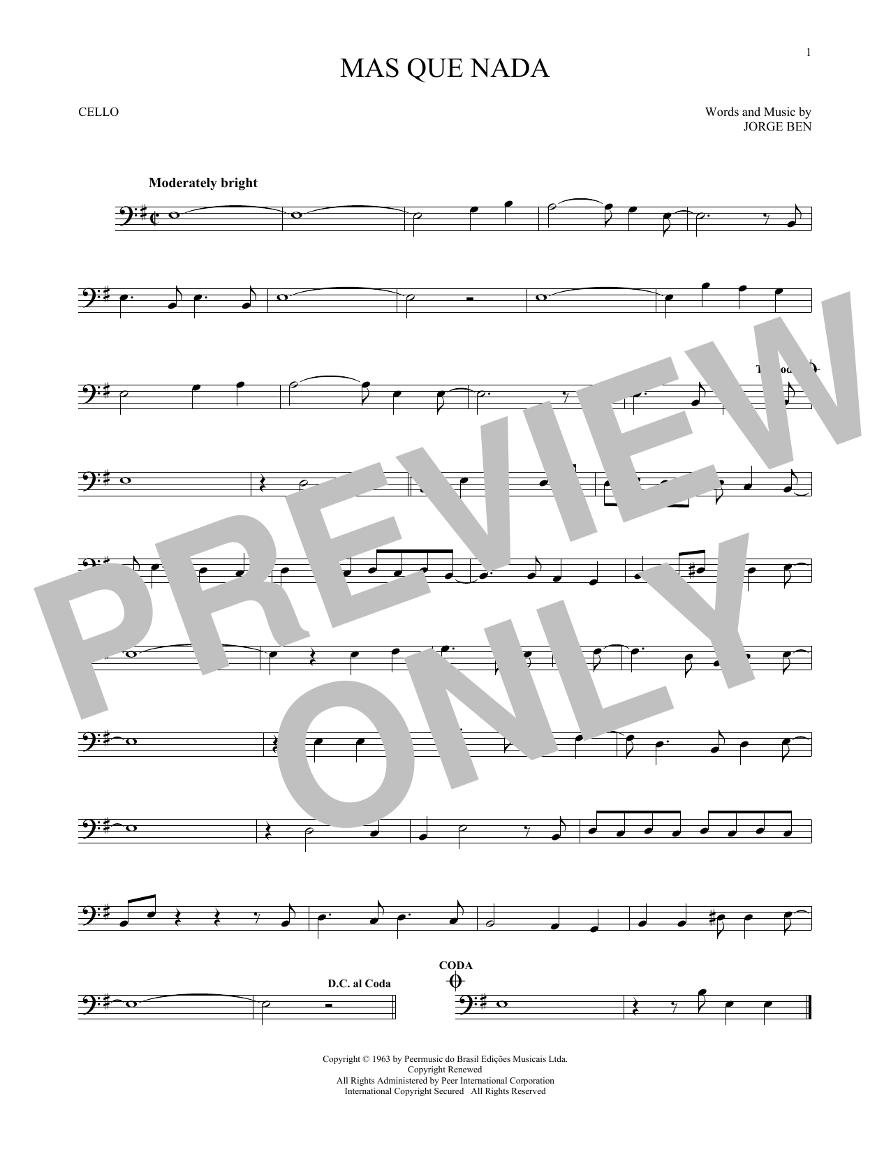 Produktgalerie: Seite 1 von 1 Mas Que Nada, Sergio Mendes, Violoncello