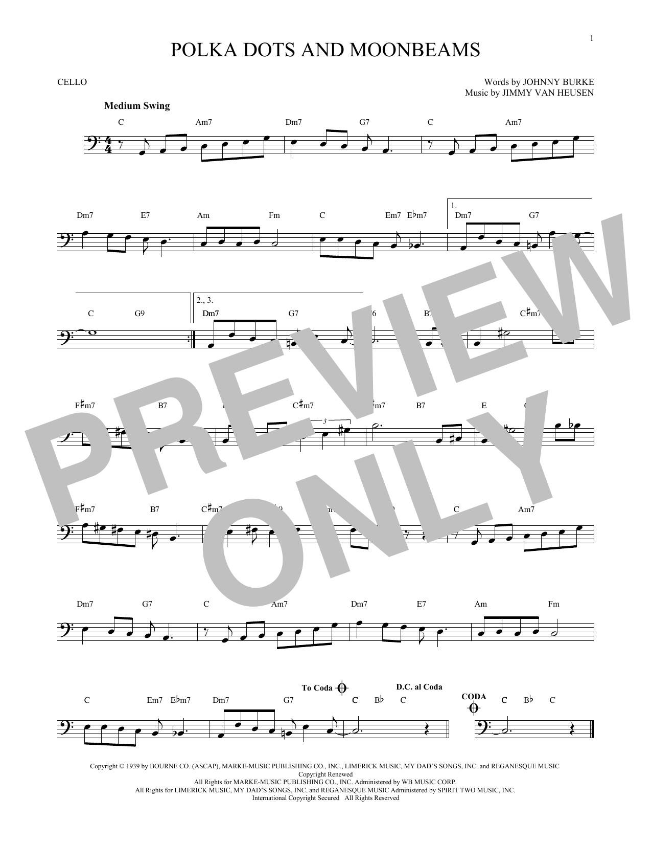 Produktgalerie: Seite 1 von 1 Polka Dots And Moonbeams, Jimmy Van Heusen, Violoncello