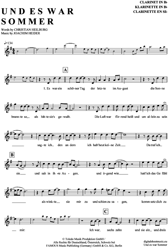 Product gallery: Page 1 of 4 Und es war Sommer , Maffay, Peter, Clarinet in B-flat