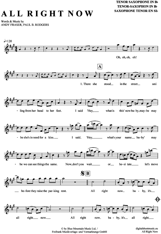 Product gallery: Page 1 of 4 All right now , Free, Tenor Saxophone