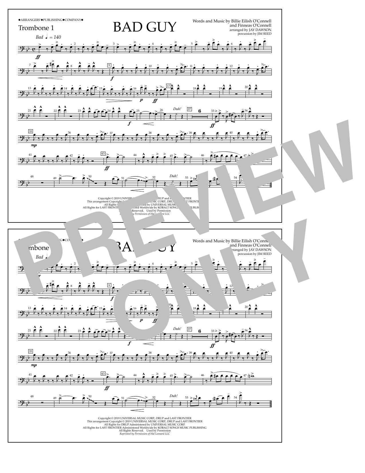 Produktbild zu: Bad Guy (arr. Jay Dawson) - Trombone 1