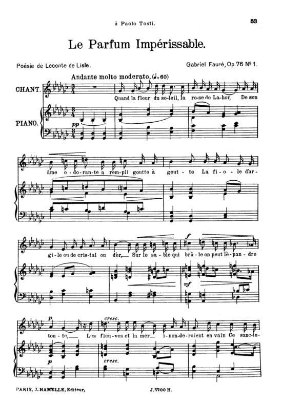 Product picture to: Le parfum impérissable Op.76 No.1Gabriel Fauré